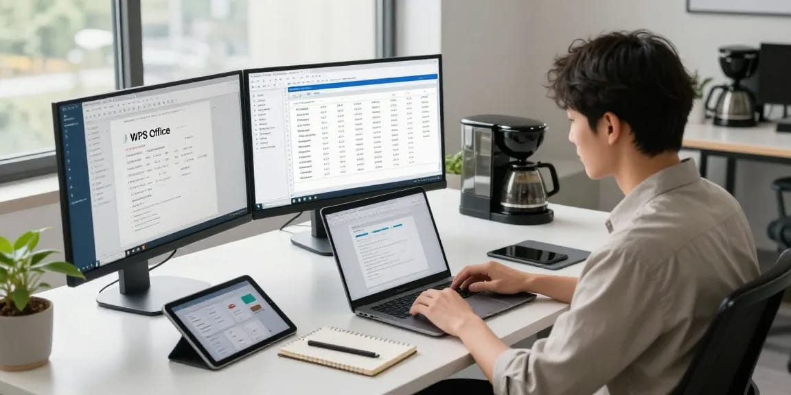 Professional user showcasing productivity on WPS Official Website in modern office
