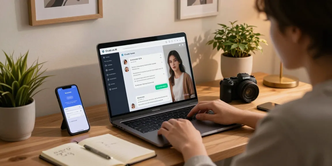 Engaging user experience with Crush on AI showcasing virtual companionship in a modern home office.