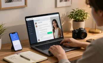 Engaging user experience with Crush on AI showcasing virtual companionship in a modern home office.