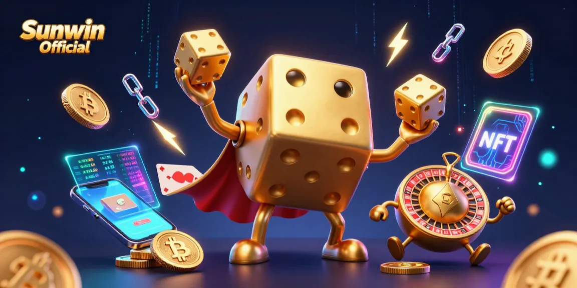 Experience thrilling action at Sunwin Official with golden dice and crypto elements in a vibrant casino setting.